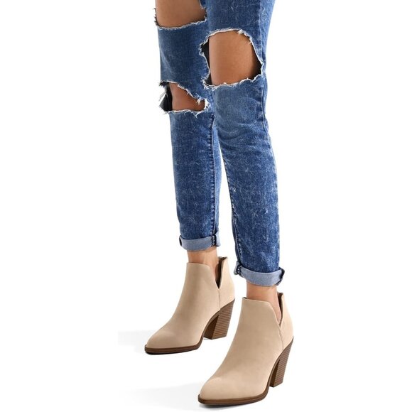 Mysoft Mid Heel Ankle Boots Women Size (6X11) Tan Polyurethane Cutout Pointed - Picture 5 of 7